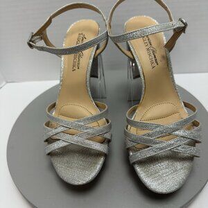 American Glamour Badgley Miscka Women's Silver Sparkly  Strappy  Size 6 Heels